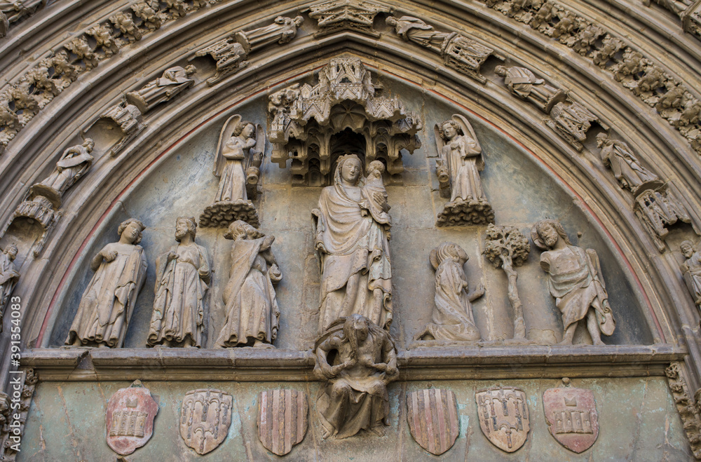 San Sebastian Church facade with saint sculptures