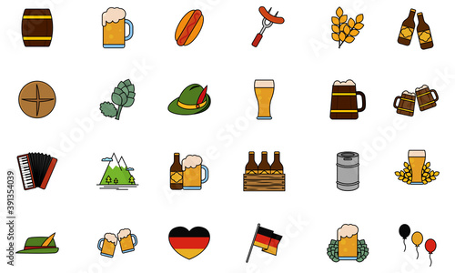 Isolated set group objects october fest icons- Vector