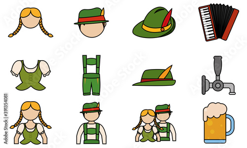 Isolated set group objects october fest icons- Vector