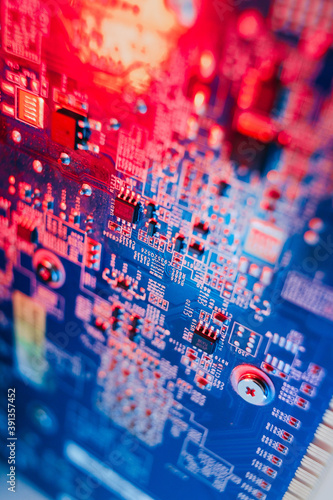 gpu Graphics Proccesing Unit white background on white background details macro blue red light photo