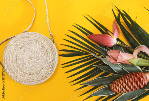 Summer beach accessories fashion tropical background photo