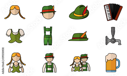 Isolated set group objects october fest icons- Vector