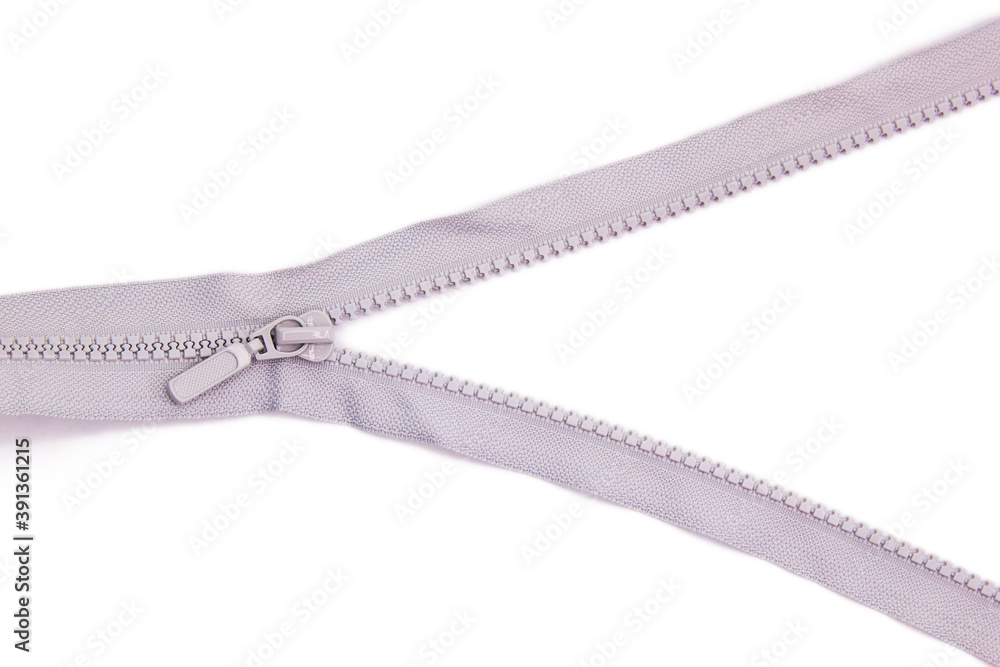 White zipper lock for jacket on white background isolate