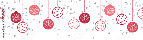 Merry christmas balls hanging decoration drawing banner isolated background