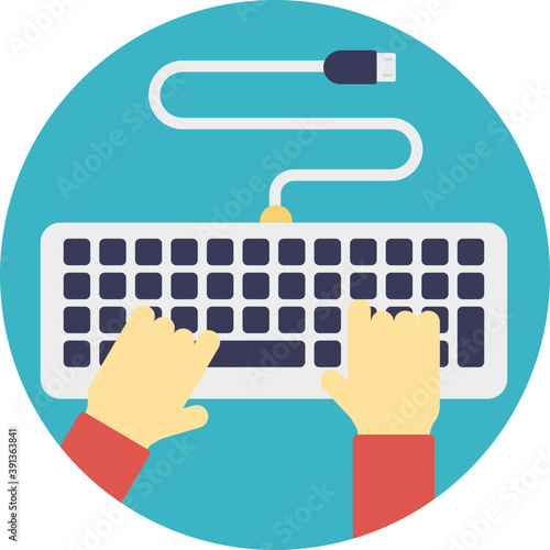  Typing on keyboard. Computing concept flat icon 