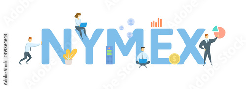 NYMEX, New York Mercantile Exchange. Concept with keywords, people and icons. Flat vector illustration. Isolated on white background. photo