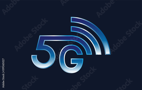 5G blue vector icon,  5th generation of cellular network technology. Enables Internet of Things.