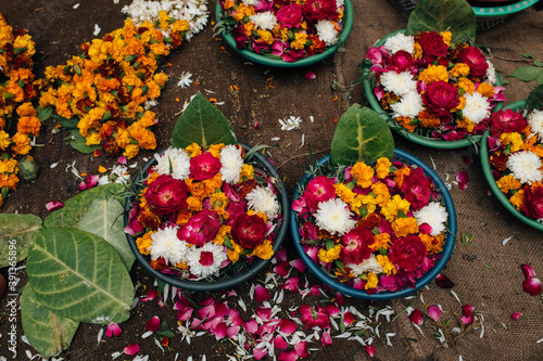 Flowers for Puja - ritual in Hindu temple photo