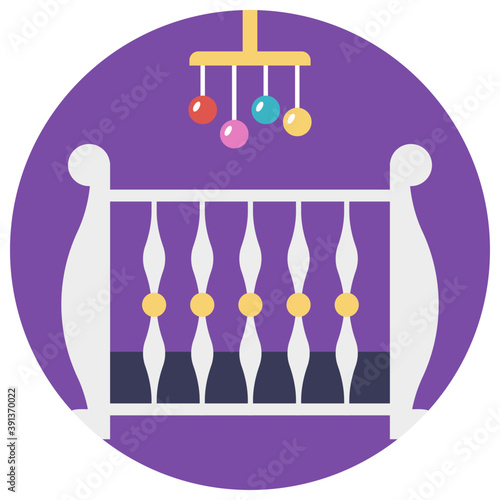 
A crib and mobile hanging flat icon design
