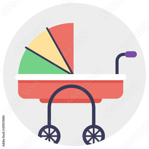 
Flat icon design of a pushchair in different colors 
