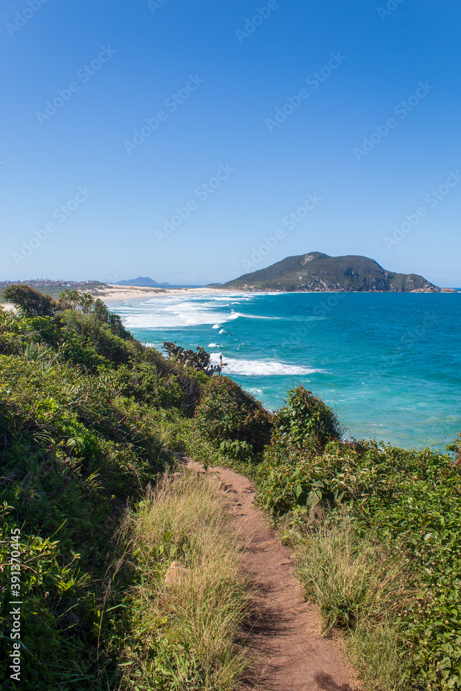 Ecoturismo e trilha em uma Praia tropical do sul do Brasil,  ilha de Florianópolis, Praia do Santinho,  Florianopolis,  Santa Catarina