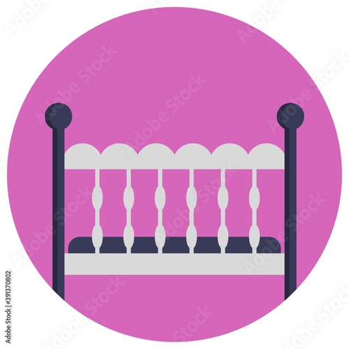 
A crib and mobile hanging flat icon design
