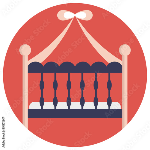 
A crib and mobile hanging flat icon design
