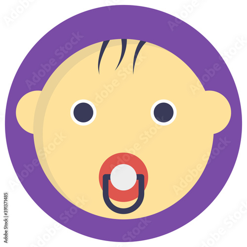 
Child with pacifier in mouth, flat vector icon 
