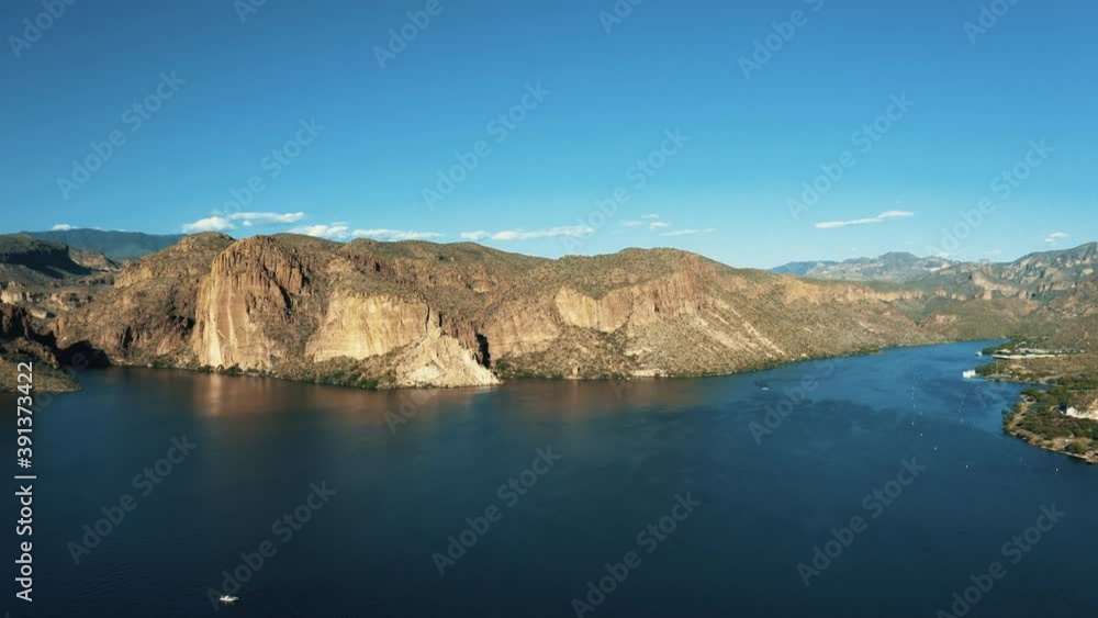 Aerial Drone View of Canyon Lake in Tonto National Forest at Salt River on a beautiful sunny day in Arizona United States Aerial Drone View of Canyon Lake in Tonto National Forest at Salt River on a beautiful sunny day in Arizona United States