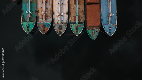 Parked ships in the port - close-up of the nose part