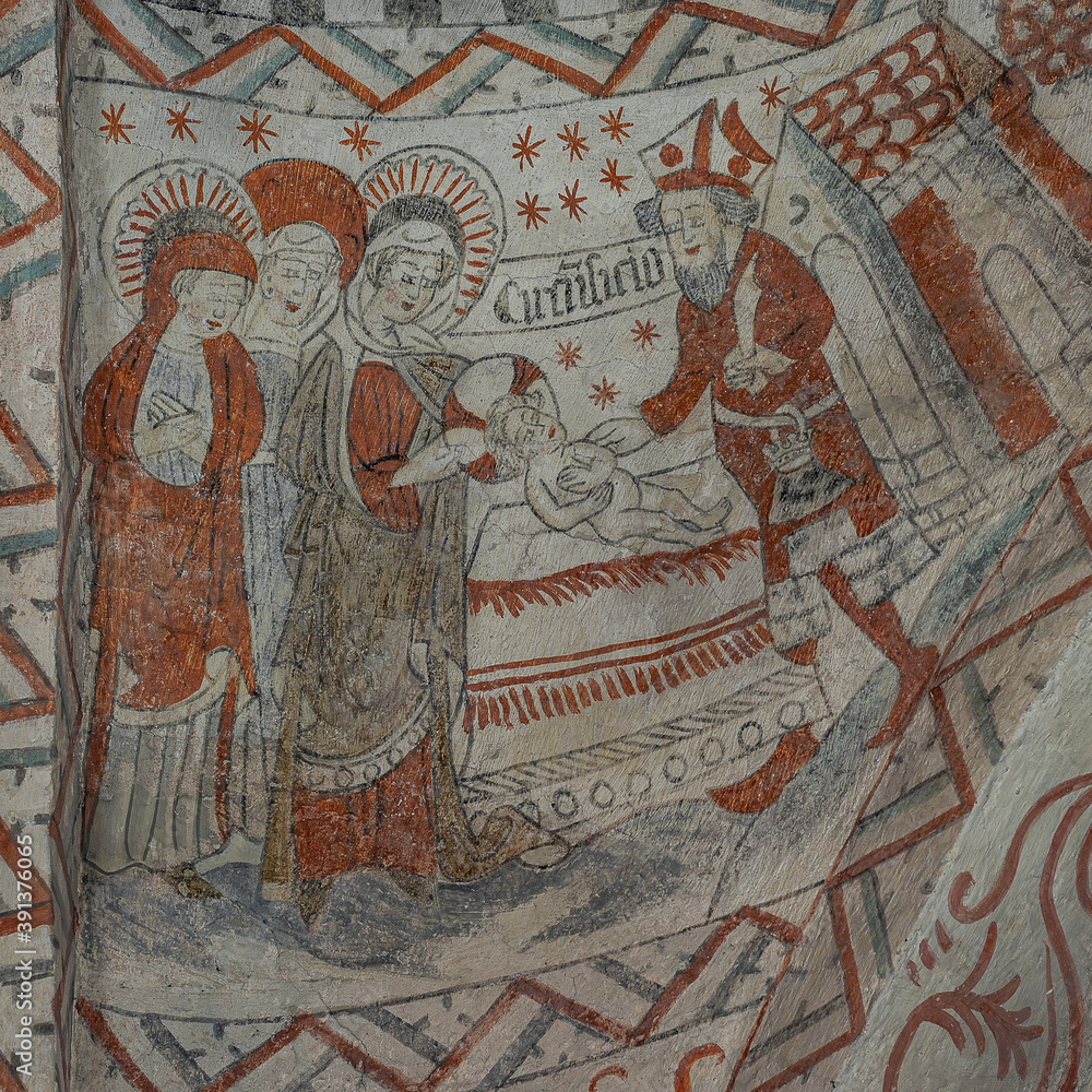 Circumcision of Jesus in the temple, an ancient wall-painting