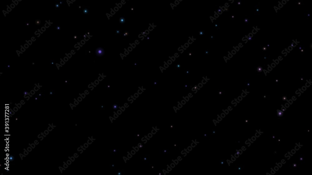 Random Moving Of Colorful Particles With Zoom Effect. Floating Blue Purple And Pink Balls In Dark Space. Abstract Color Dots On Isolated Black Screen. 4K Animated Background Random Moving Of Colorful Particles With Zoom Effect. Floating Blue Purple And Pink Balls In Dark Space. Abstract Color Dots On Isolated Black Screen. 4K Animated Background