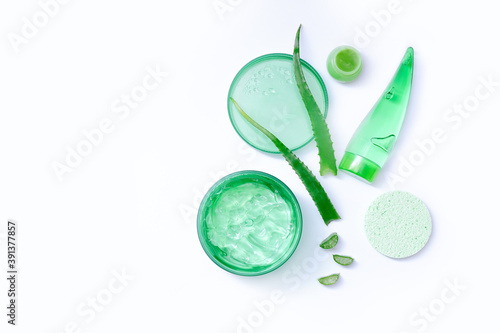 Natural herbal skin care products. Aloe vera products. Top view