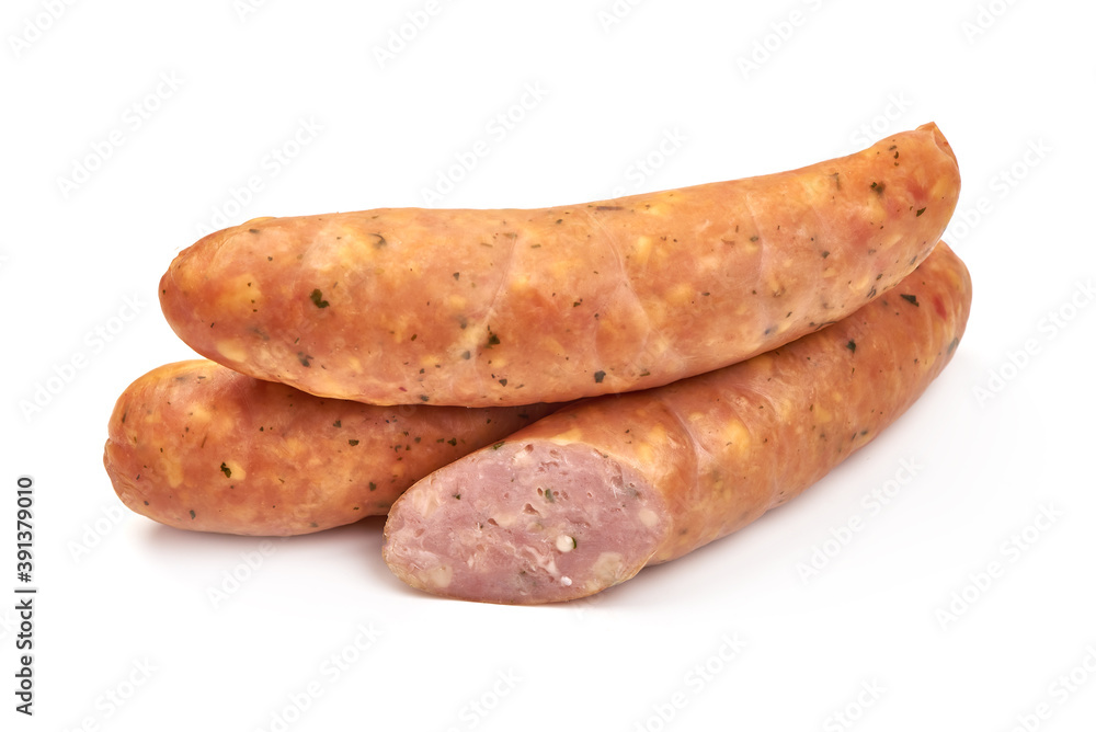 German bratwurst sausages, isolated on white background German bratwurst sausages, isolated on white background