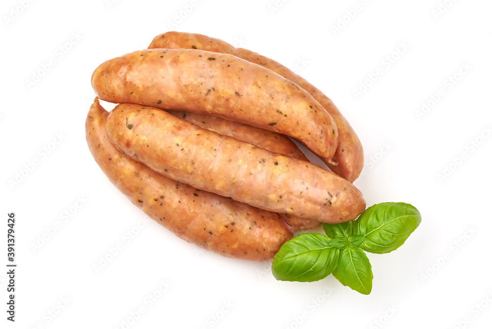 German bratwurst sausages, isolated on white background German bratwurst sausages, isolated on white background