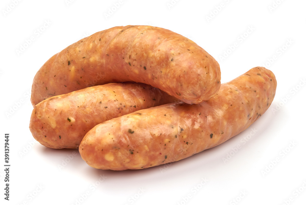 German bratwurst sausages, isolated on white background