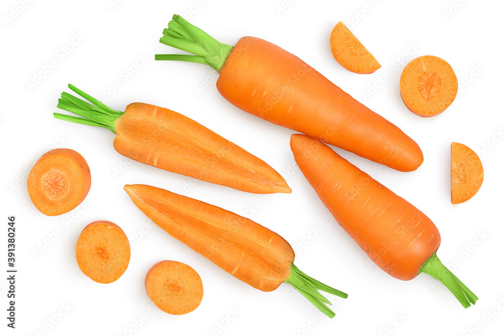 Carrot isolated on white background with clipping path and full depth of field. Top view. Flat lay Carrot isolated on white background with clipping path and full depth of field. Top view. Flat lay