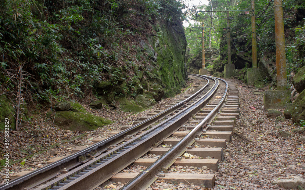 Rails of the tram leading to the top of Cordovado, Rio de Janeiro ...