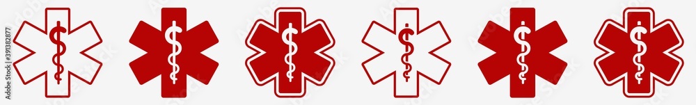 Emergency Medical Service Symbol Set Red | EMS Emergency Medical Service Vector Illustration Logo | Medical Icons Isolated Collection Emergency Medical Service Symbol Set Red | EMS Emergency Medical Service Vector Illustration Logo | Medical Icons Isolated Collection