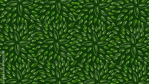Hojas de color verde con fondo oscuro verde. 