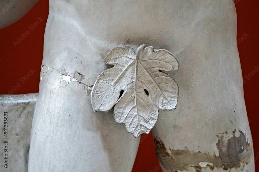 Fig leaf covering the genitals of a male statue, Rio, Brazil