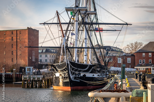 Print op canvas The USS Constitution docked in Boston
