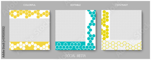 Social media editable post banner with hexagonal structure. Web banners for social media. Clear and simple colorful honey design, vector illustration.