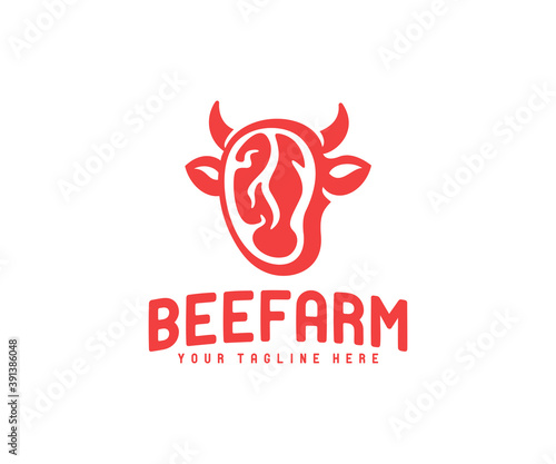 Beef steak, cow or bull, logo design. Food, meat, meal, butcher shop and steakhouse, vector design and illustration