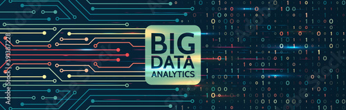 Abstract data background with binary code. Circuit board cpu analysis of Information. Machine learning algorithm visualization. Minimalistic infographics design.