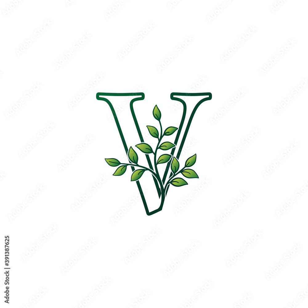 Monogram V Letter Logo Concept Green Nature Green Leaf Vector Design Monogram V Letter Logo Concept Green Nature Green Leaf Vector Design