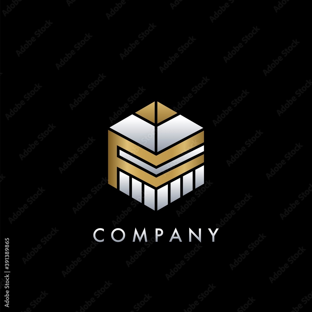 Geometrical Hexagon F Letter with Arrow Up Logo, Elegance Gold and Silver for Apartment Real Estate, Property, hotel and architecture business identity. Geometrical Hexagon F Letter with Arrow Up Logo, Elegance Gold and Silver for Apartment Real Estate, Property, hotel and architecture business identity.