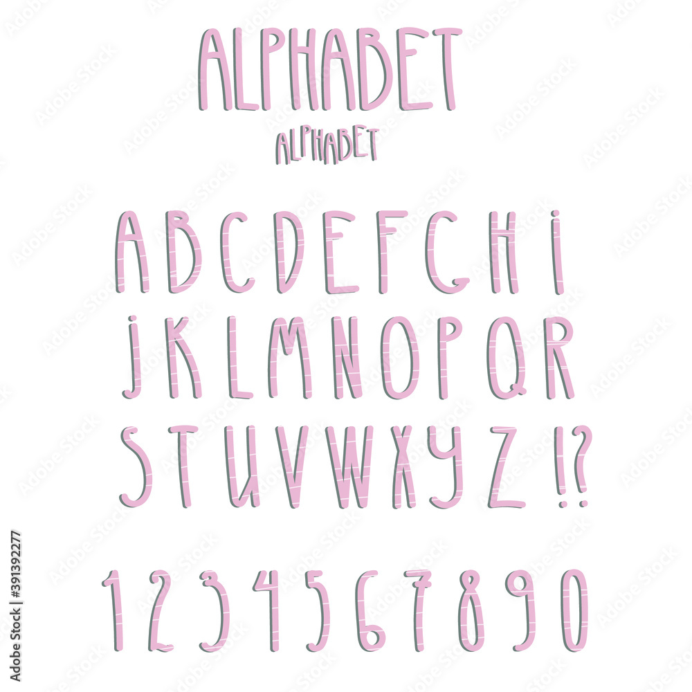 hand drawn alphabet, letters and numbers, vector illustration