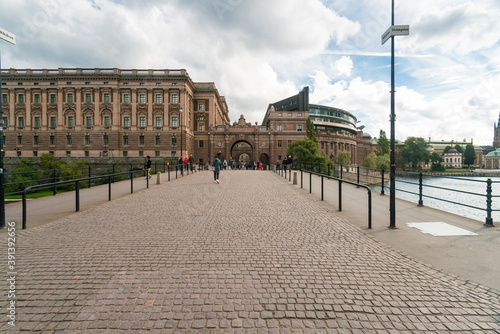 Swedish parliament building at the central stockolm in summer photo