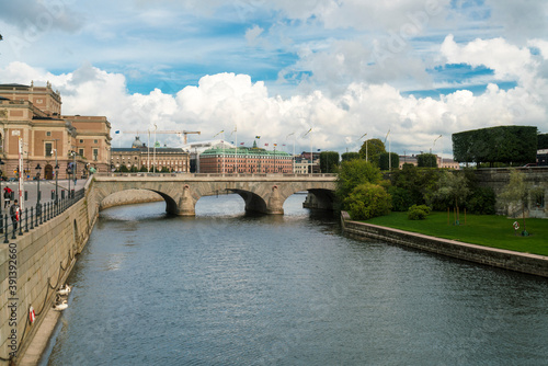 Norrbro bridge by the swedish parliament riksdag photo