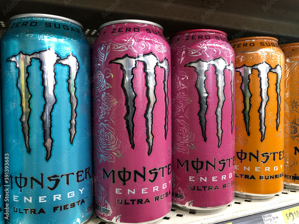 Indianapolis - Circa November 2020: Monster Beverage Display. Monster  Beverage Corporation manufactures energy drinks including Monster Energy.  Stock Photo | Adobe Stock