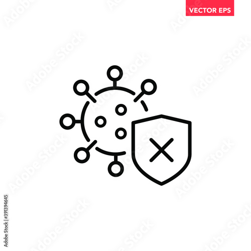 Black single coronavirus line icon, simple corona virus protection flat design vector pictogram, infographic vector for app logo web website button ui ux interface element isolated on white background
