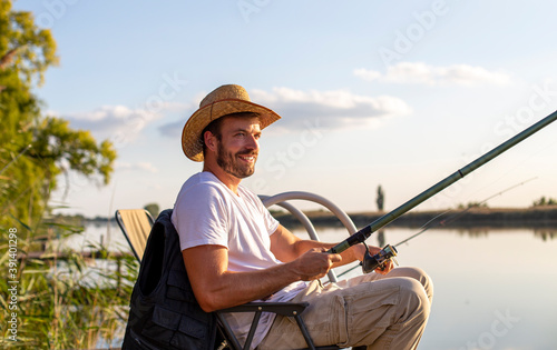 Man fishing on the river.