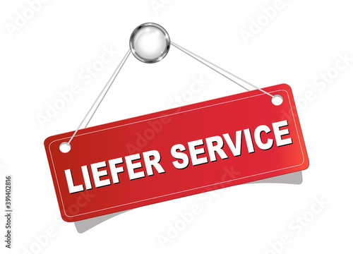 Tür Schild  „Liefer-Service“ aufgehängt,
Gastronomie Dienstleistung,
Vektor Illustration isoliert auf weißem Hintergrund
