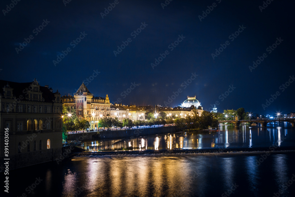 Prague City Night Charles bridge