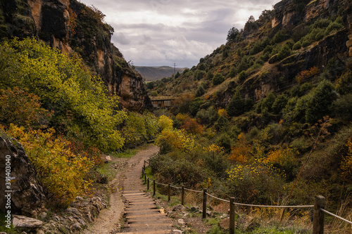Natural canyon between the Villages Patones de Arriba and Patones de Abajo in autumn. Madrid, Spain photo
