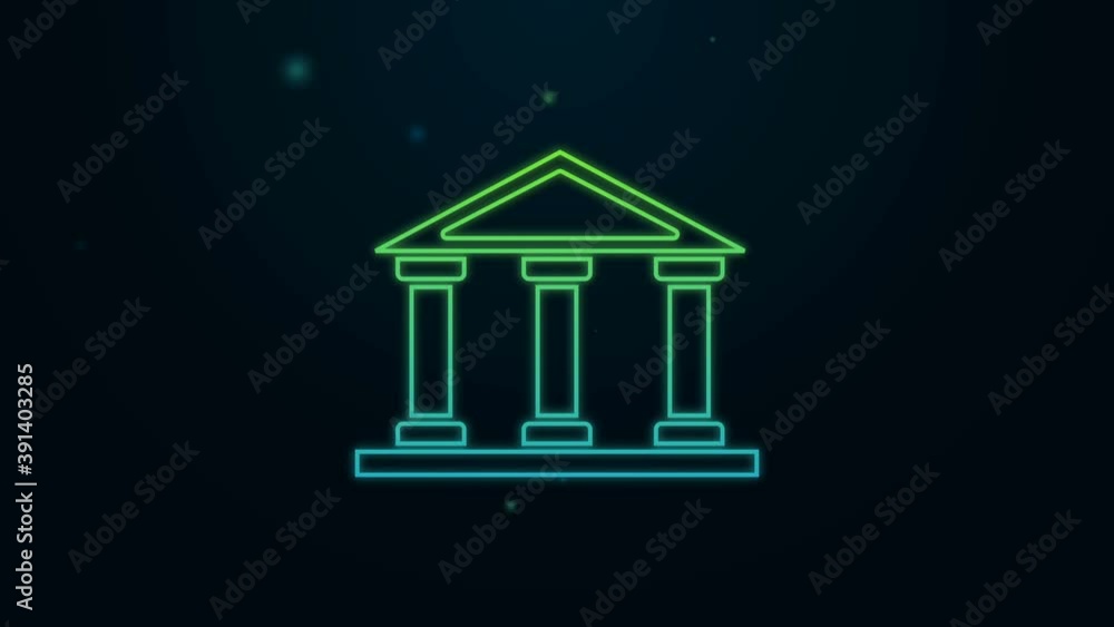 Glowing neon line Courthouse building icon isolated on black background. Building bank or museum. 4K Video motion graphic animation Glowing neon line Courthouse building icon isolated on black background. Building bank or museum. 4K Video motion graphic animation