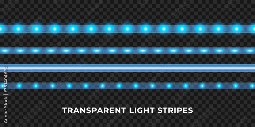 Blue LED strips set. Colorful glowing illuminated tape decoration. Realistic neon lights
