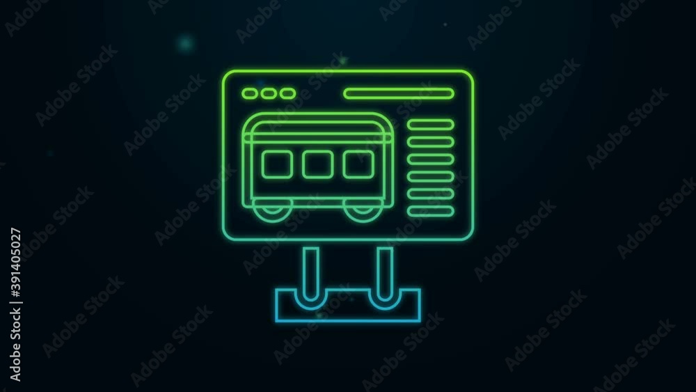Glowing neon line Ticket office to buy tickets for train or plane icon isolated on black background. Buying tickets. Ticket service. 4K Video motion graphic animation Glowing neon line Ticket office to buy tickets for train or plane icon isolated on black background. Buying tickets. Ticket service. 4K Video motion graphic animation