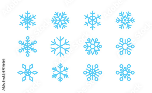 Snowflakes icon collection. Set of snow flake icons. Geometric shapes for christmas and new year decoration.